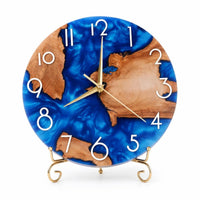 Analog Clock with Stand Marbled Bonded Resin and Lumber Clock Decorative for Living Room, Office