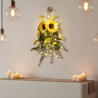 Rustic Design Artificial Eucalyptus and Sunburst Flower Teardrop Handmade Look Hanging Sunburst Flower Arrangement Lighted Option Available