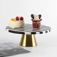 Marble and Metal Round Fruit Plate with Black and White Stripes