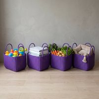 Large Plastic Woven Storage Basket with Handles for Shopping, Groceries, and Organization