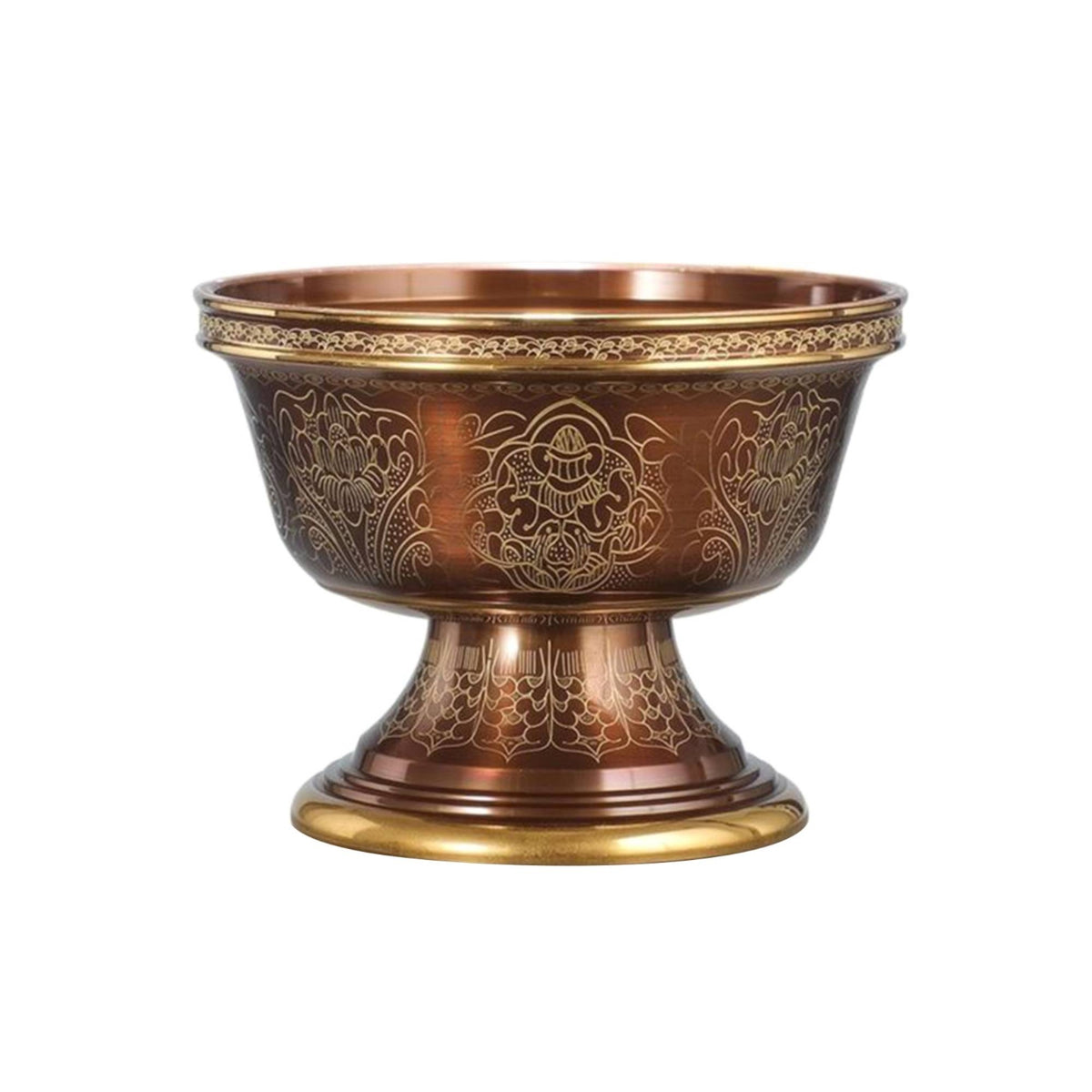 Tibetan Buddhist Pure Copper Water Offering Bowl Set - Eight Auspicious Symbols Engraved