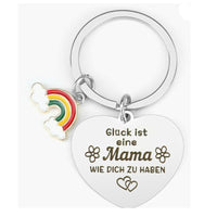 德语 Gluck ist eine mama 母亲节礼物不锈钢钥匙扣彩虹樱花挂件