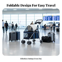 Foldable Pet Carriage Single-Foot Brake Pet Carriage 360-Degree Rotating Wheels 4-Wheel Pet Pushcart for Cats, Elderly Pets, Walking, Outdoor