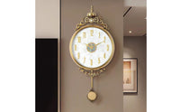 Wall Clock with Pendulum Ornate Silent Wall Clock Gold-Tone for Living Room, Bedroom