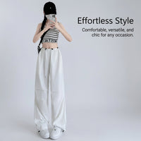Trousers for Women High Waist Cargo Joggers with Drawstring, Ladies Wide Leg Polyester for Streetwear, Sweatpants