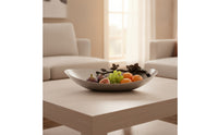 Metal Fruit Tray Elliptical Tray with Floral Branch Brushed Serving Platter for Hosts