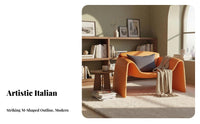 Italian Minimalist Aesthetic claw-formShaped Armchair signature design Accent Chair distinctive outline Seating Furniture Sculptural Form for Interior Designers, Apartment Dwellers, Living Room, Lounge Area, perusing alcove, Small Spaces