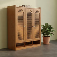 Bamboo Footwear Organizer Odor Resistant Double Door Shoe Rack Large Capacity for Entryway, Hallway