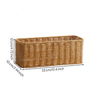 Faux Rattan Basket Water-Resistant Resistant Woven Basket Decorative Open Top Organizer Bin for Countertop, Washroom, Dressing Table