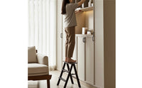 Folding Ladder Stool Space-Saving Three-Step Ladder Wood-Grain Folding Step Stool for Apartment