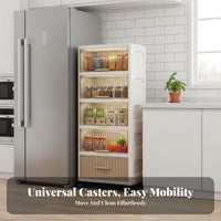 hinged lid entry Multi-Tier Organizer Space Saving Wheeled Crevice Cabinet Slim Design Household Storage Multifunctional Use for Homeowners, Families, Kitchen, Bathroom, Narrow Spaces, Laundry Room