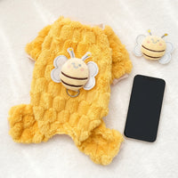 Bee Costume Dog Four-Leg Clothing with Flaps and Antennae, Thickened Polyester Dog Bee Suit, Winter Warm Apparel for Small and Medium Pets