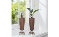 Wood Vase with Metal Base Mixed Material Walnut Wood Vase Modern Vessel for Reception Desk