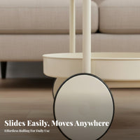 Space-Saving Cream Design Trolley Versatile Mobile Side Table Wooden Handle Multi-Tier Storage Trolley for Apartment Dwellers, Design Enthusiasts, Living Room, Small Areas, Bedroom, Kitchen