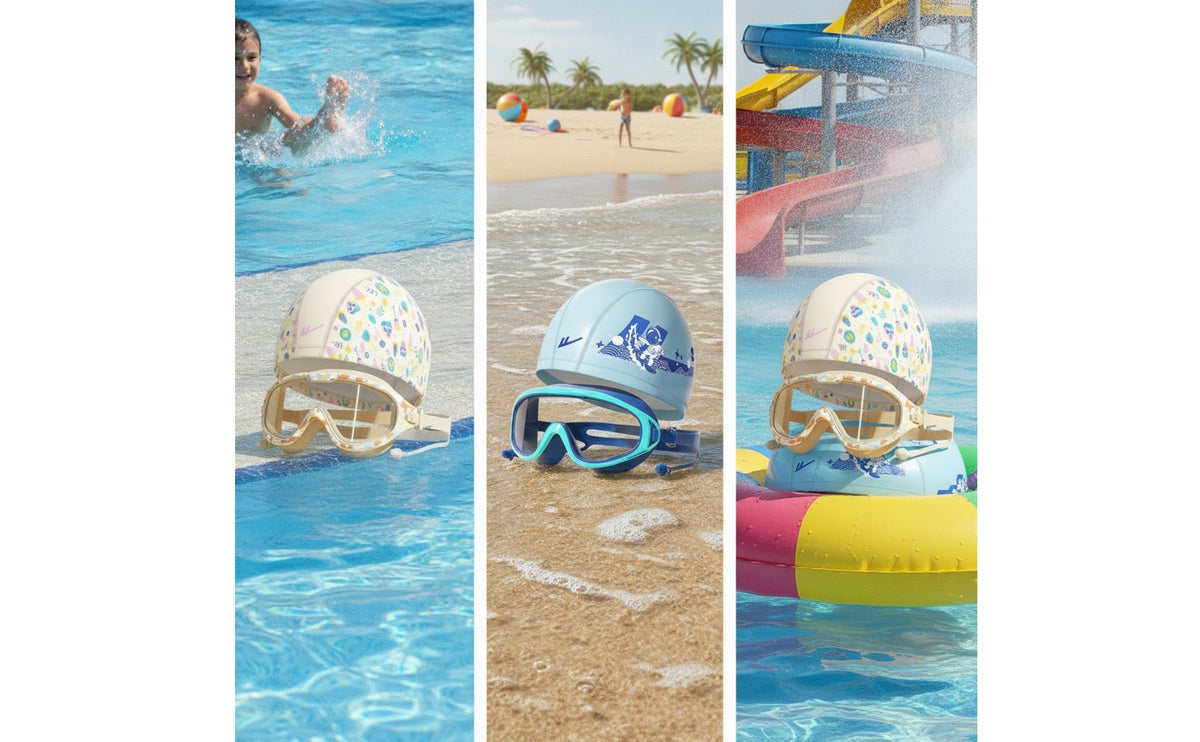 Leak-Proof Swimming Goggles with Swim Cap Anti-Fog Eyewear Wide-Frame for Toddlers