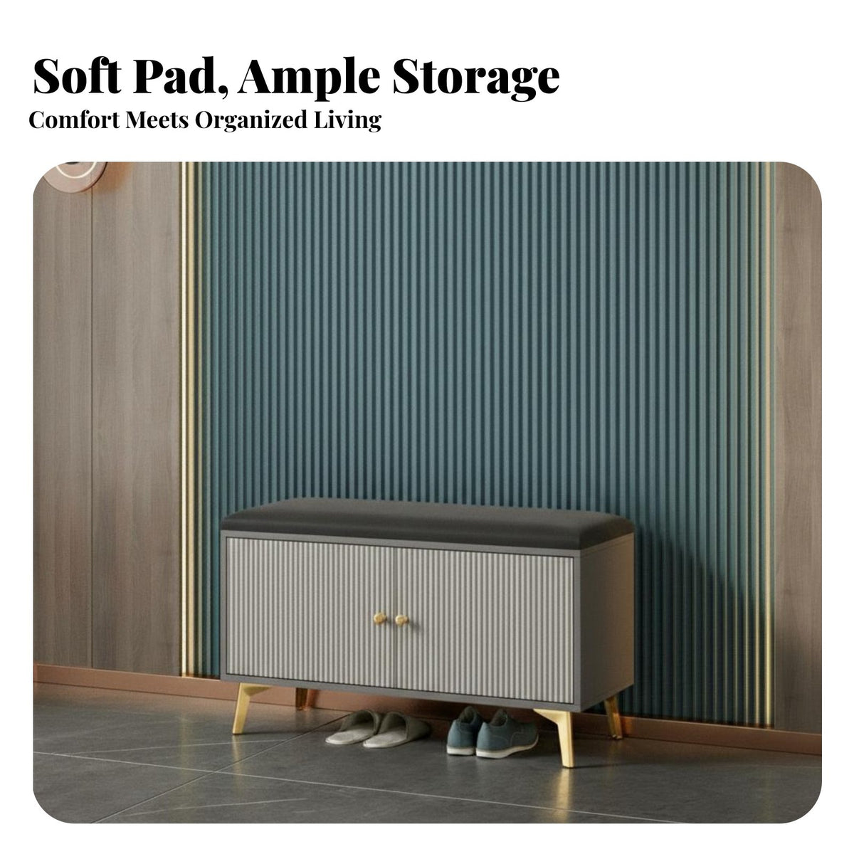 Light Luxury design Shoe Rack Stool Space-Saving Upholstered Ottoman with Shoe Rack Sturdy Construction Entryway Seat Comfortable padding for Families, Apartment Dwellers, Homeowners, Mudroom, Bedroom, Living Room, Closet