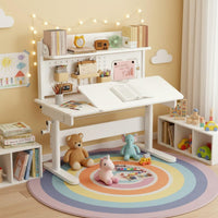 Tilting Desktop Kids Desk and Chair Set Stable Structure Kids Desk Chair Set Multiple Storage Options Children's Hutch Study Table Solid Wood Core for Students