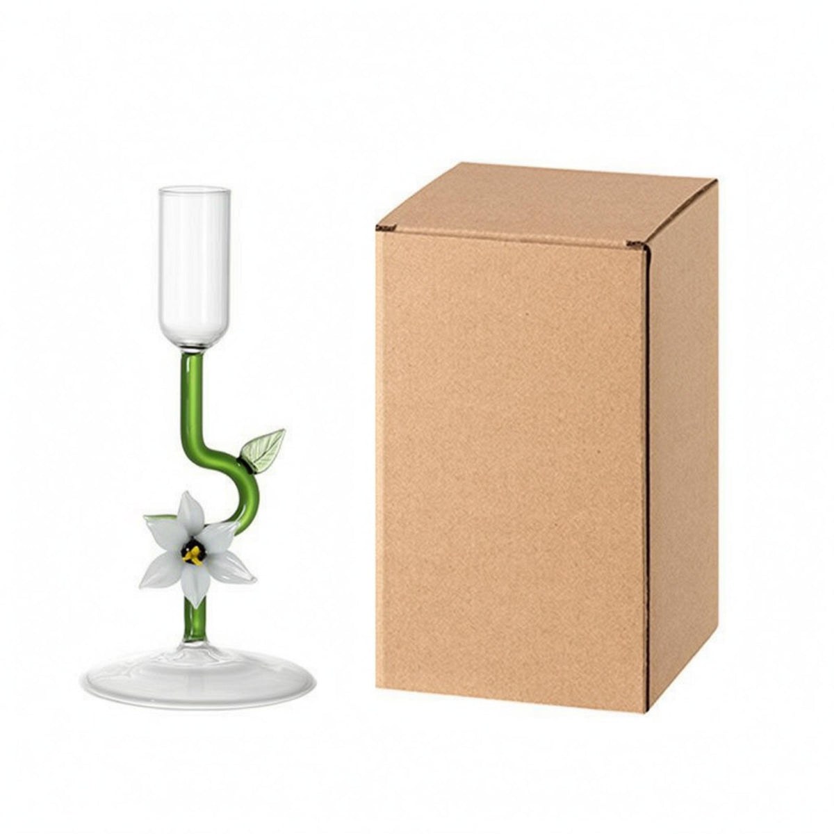 High-Temperature Fired Green Stem Candlestick Transparent Floral Glass Candlestick Decorative Glass Taper Candle Holder Smooth