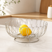 Stainless Steel Fruit Basket, Hollowed Out Fruit Bowl for Dining Table, Modern Minimalist Polished Silver Metal Fruit Bowl, 26cm