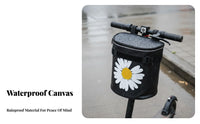 Folding Bike Basket With Lid Canvas Handlebar Basket Sturdy Textile Handlebar Bag for Commuters, Grocery Shopping, Commuting, Road Biking