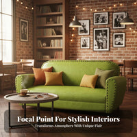 Solid Wood Frame Retro Faux Leather Sofa High Density Sponge Reception Area Sofa Coil Wrapped Cushion Vintage Design Loveseat Wear Resistant for Shopkeepers, Homeowners, Business Owners, Hair Salon, Retail Shop, Office, Living Room