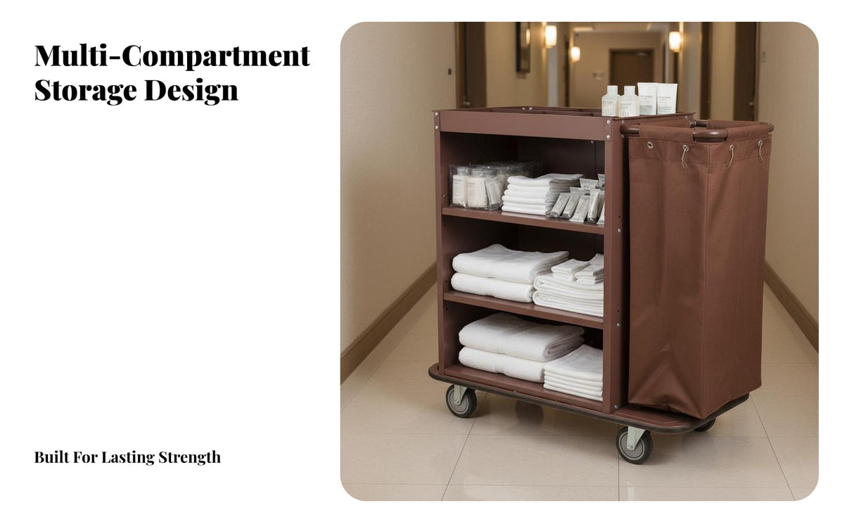 Housekeeping Trolley Cart Multi-Functional Janitorial Push Cart Multifunctional Industrial Cleaning Trolley for Housekeepers, Guest Rooms, Hospital