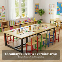 Kindergarten Art Firm Table Steel Frame Student Training Desk Rectangular Craft Table for Students, Preschoolers, Classroom, Home, Playroom