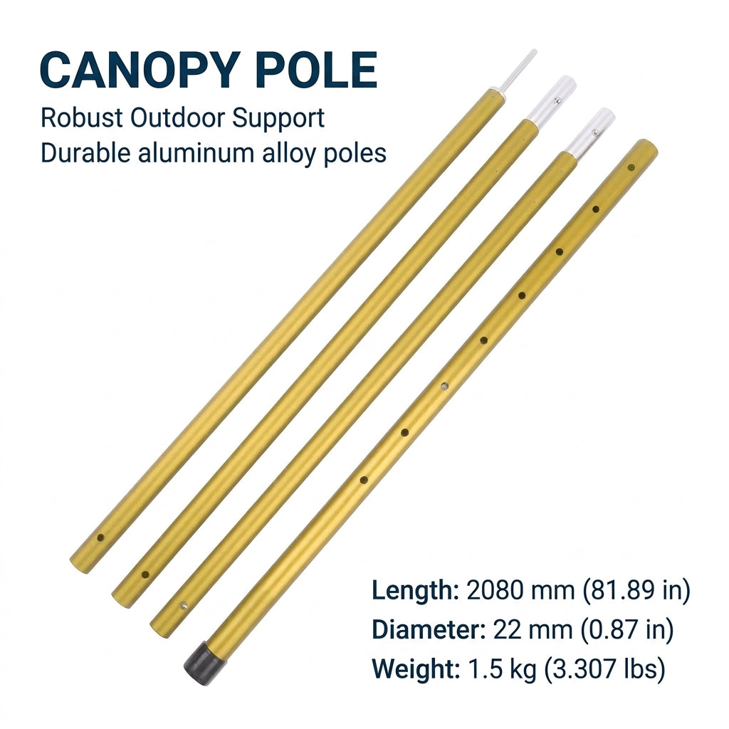 Telescopic Tarp Poles for Camping, Adjustable Aluminium Alloy Tent Support Rods, 4-Section Splicing Design, 1.74-2.08m Length