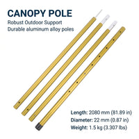Telescopic Tarp Poles for Camping, Adjustable Aluminium Alloy Tent Support Rods, 4-Section Splicing Design, 1.74-2.08m Length