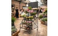 Vertical Flower Display Stand Rolling Tiered Flower Rack Mobile Metal Plant Stand with Wheels Portable for Florists, Shop Window, Events