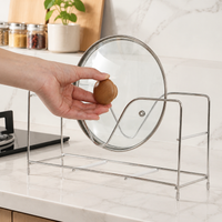 Stainless Steel Lid Stand, 31x15x14cm, Under Sink Storage, Frying Pan Rack, Compatible with Cutting Boards, Modern Kitchen Organizer