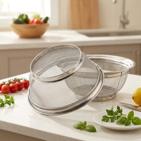 Rice Washing Basket and Strainer Set, Stainless Steel Kitchen Colander with Handles, Vegetable Washing Basket for Rinsing Food and Fine Grains