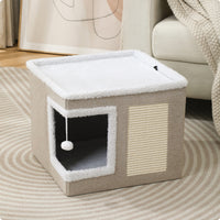 Cat House with Scratching Surface Square Shape Cat Bed House Breathable Animal Furniture for Cats, Indoor