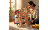 Wooden Ball Run Large Ball Track Toy Freestanding Wooden Marble Run with Balls for Young Children, Kids, Playroom, Nursery