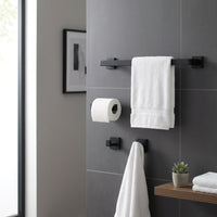 4 Pieces Wall-Mounted Bathroom Hardware Set Square Towel Bar Modern Coat Hook Rustproof for Homeowners