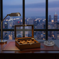 Watch and Jewelry Organizer Box Elegant Wood Grain Coating 2-Layer Watch and Jewelry Holder Soft Velvet Lining for Men