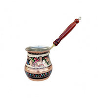 Enamel Decorated Handmade Copper Coffee Pot Floral Design Wood Handle Coffee Pot