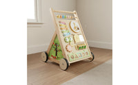 Wooden Infant Push Cart Develops Fine Motor Skills Multifunctional Activity Push Cart 8-in-1 Activities Wooden Push Toy for Young Children, Infants