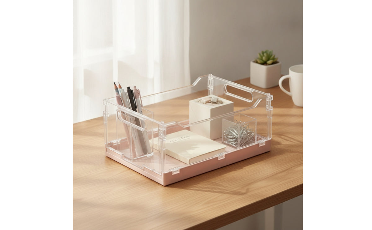 Storage Basket Transparent Storage Basket with Handles Foldable Clear Organizer Tray for Organizers, Students, Office, Fridge, Pantry