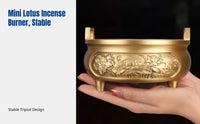 Brass Incense Burner and Candle Holder Set, Lotus Embossed, Altar Supplies, Indoor Worship, Temple, Event, Wedding