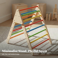 3 Pieces Wooden Climbing Playset Solid Wood Construction Wooden Climber with Arch and Slide Youngster Design Climbing Arch and Slide Set for Playroom