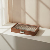 Pen Display Box with Glass Lid Walnut Finish Pen Display caseSlot Elegant for Collectors, Desk, Home Office
