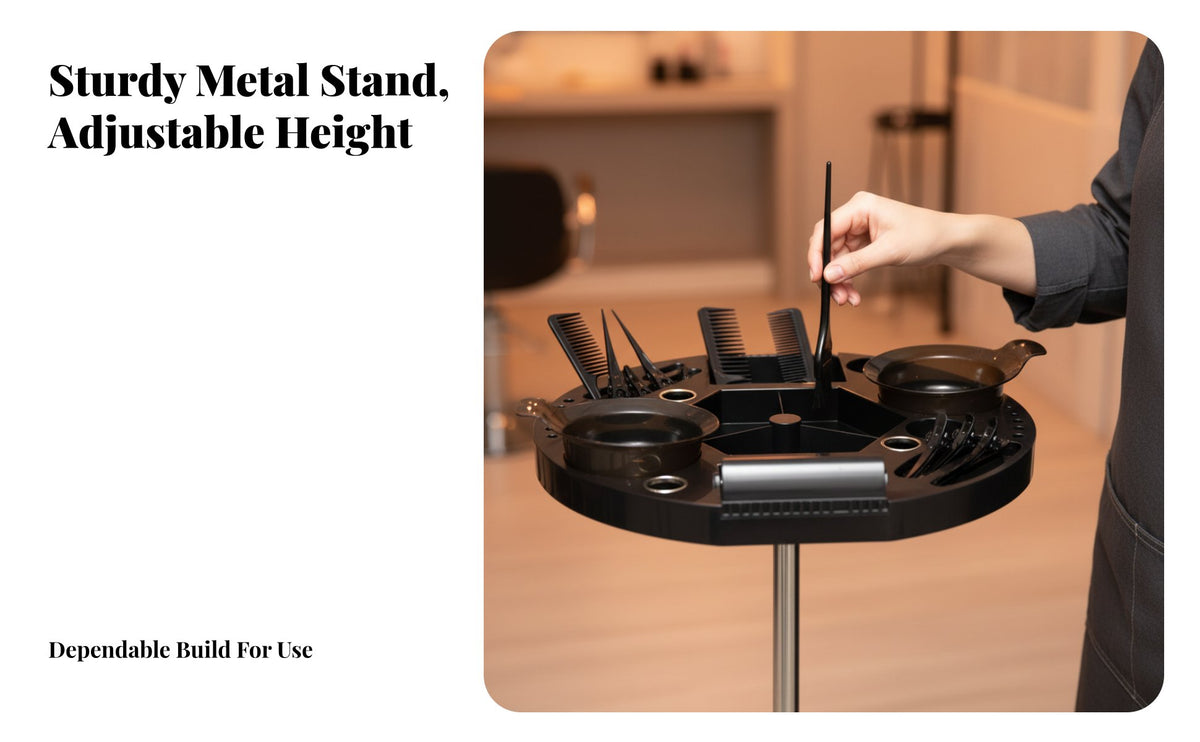 Multi-Functional Hair colorist's Rolling Tray Customized Tool Slots Adjustable Tray on Wheels Long-Lasting Construction Salon Equipment Easy to Clean for Tattoo Artists, Hairstylists, Estheticians, Beauty Parlor, Barbershop, Spa