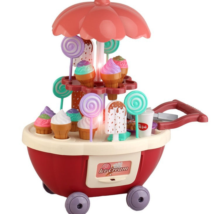 Kids Pretend Play Kitchen Ice Cream Cart Toy with Lights and Sounds