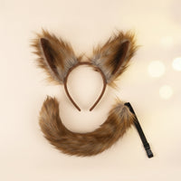 Animal Ear Headband with Tail Artificial Wolf Ears Headband Pointed