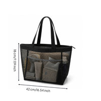 Mesh Tote Bag with Zipper Large Mesh Tote with Pockets Breathable Semi-Transparent for Beach, Pool
