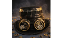 Bronze Accents Steampunk Top Hat Layered Brim Goggle Top Hat Braided Trim Headpiece Gears Decoration