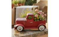 Uncovered Bed Vintage Pickup Planter Red Painted Truck-Shaped Planter for Display