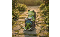 Solar-Powered Frog Figurine with Rocking Chair Light-up Frog Figure with Rocking Chair Whimsical Decoration Relaxed for Gardeners, Garden, Patio, Yard