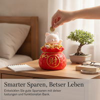 Lucky Cat Piggy Bank with New Year Fortune Bag Design, Fall-Resistant Decoration for Living Room and Bedroom